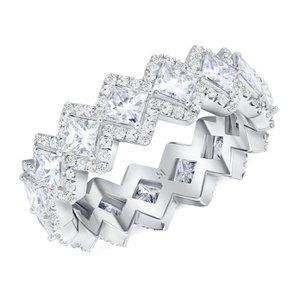 925 Silver Plated Princess Cut CZ Unique Wedding Ring, MLNN1096